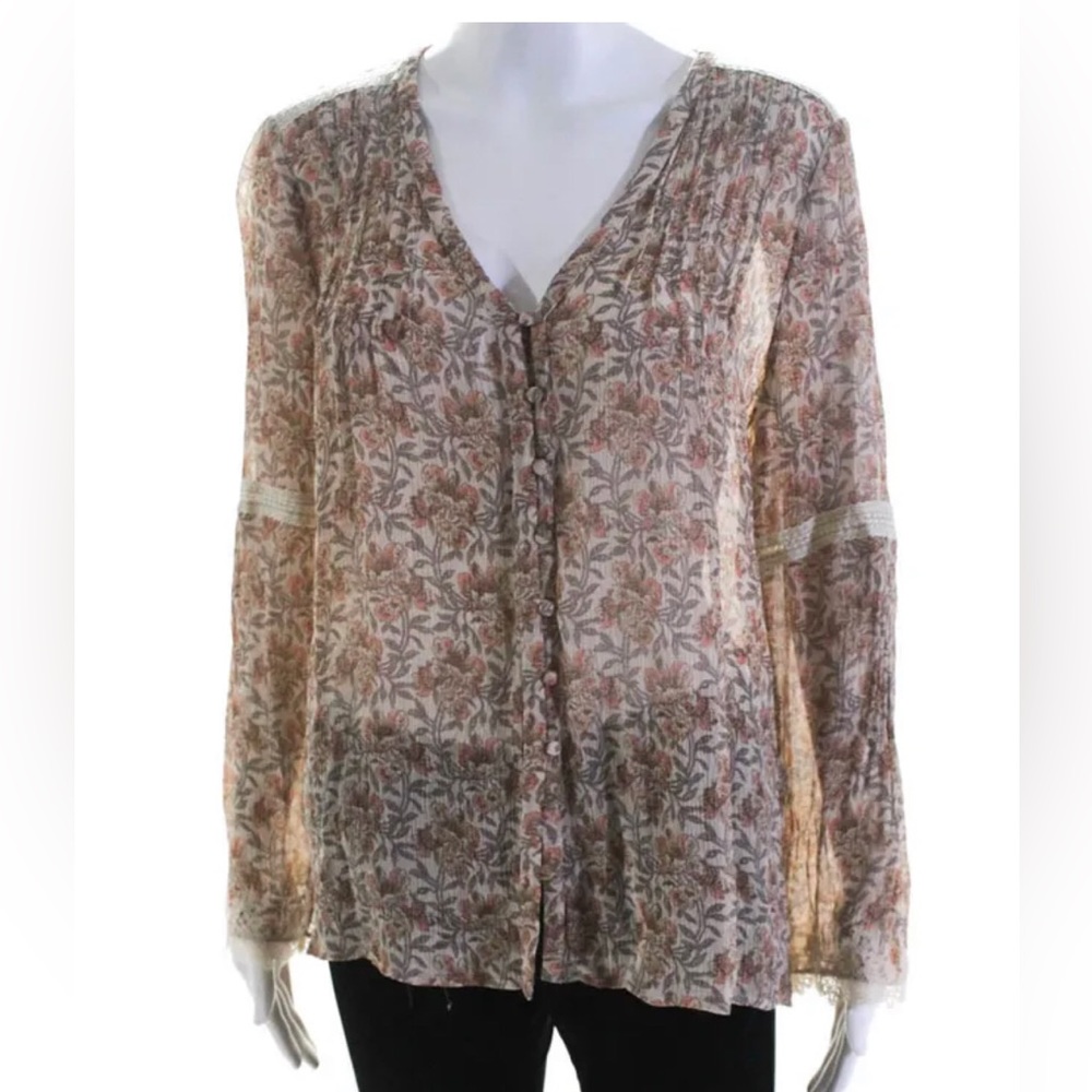 PAIGE long sleeve button front silk shirt size small